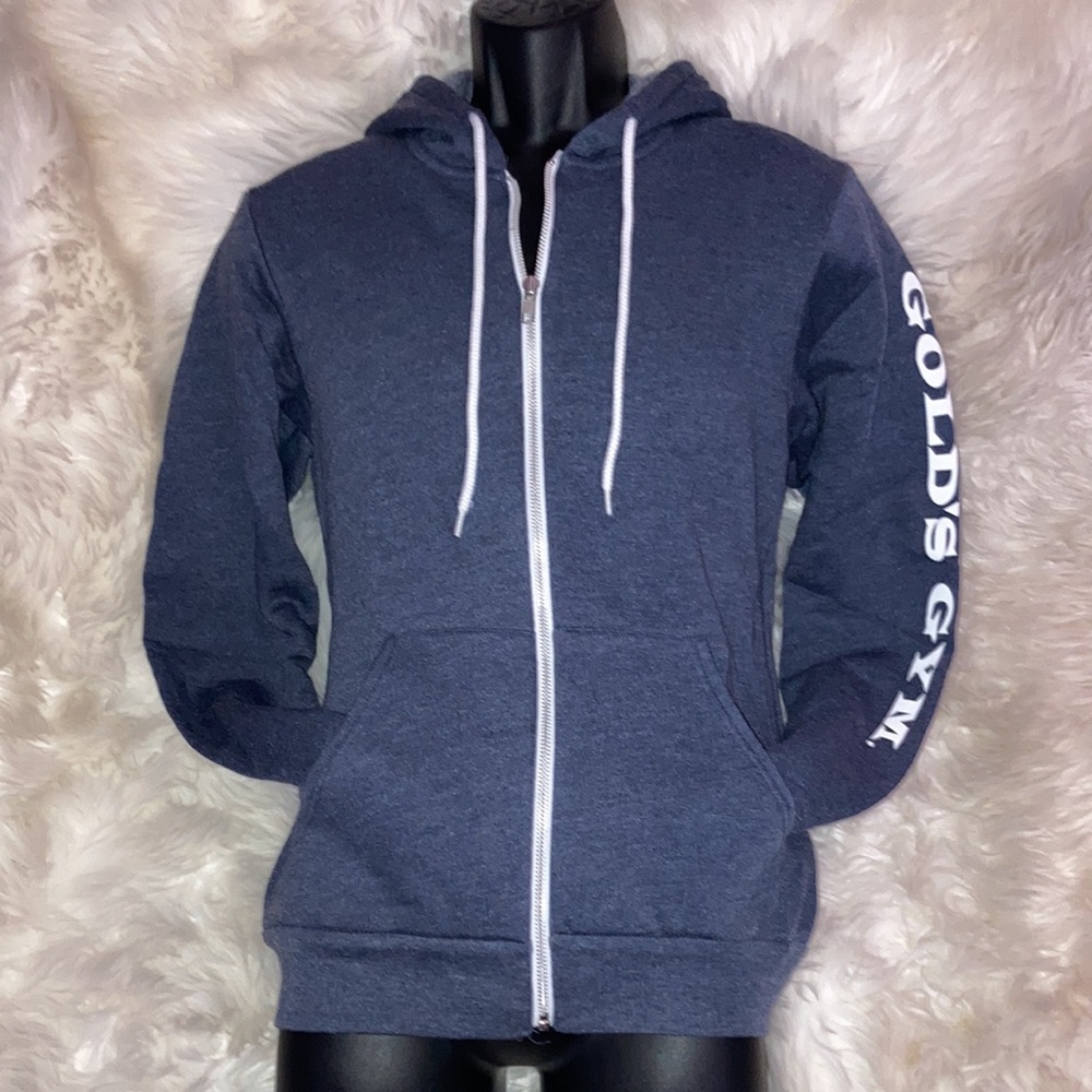 GOLD’S GYM Navy Zip Hoodie Fleece Lined with Logo Graphics on Arm